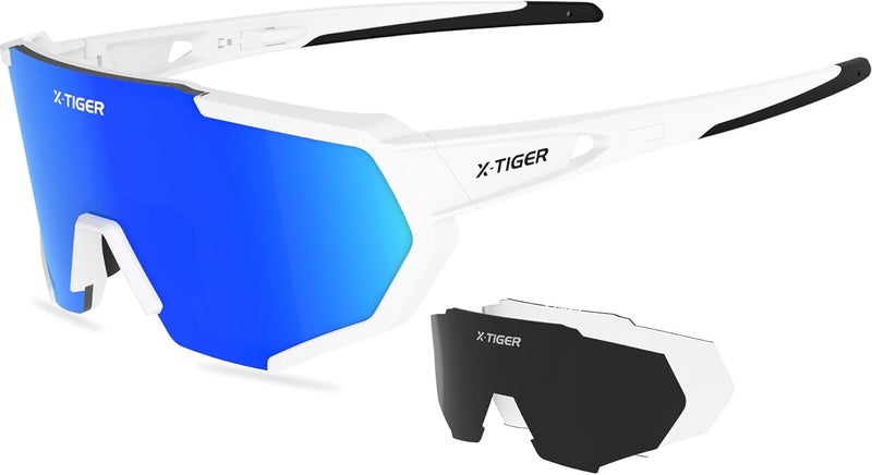 Xtiger Polarized Sports Sunglasses with 5 Interchangeable Lenses,Mens Womens Cycling Bike Glasses,Baseball Running Fishing - Image 1